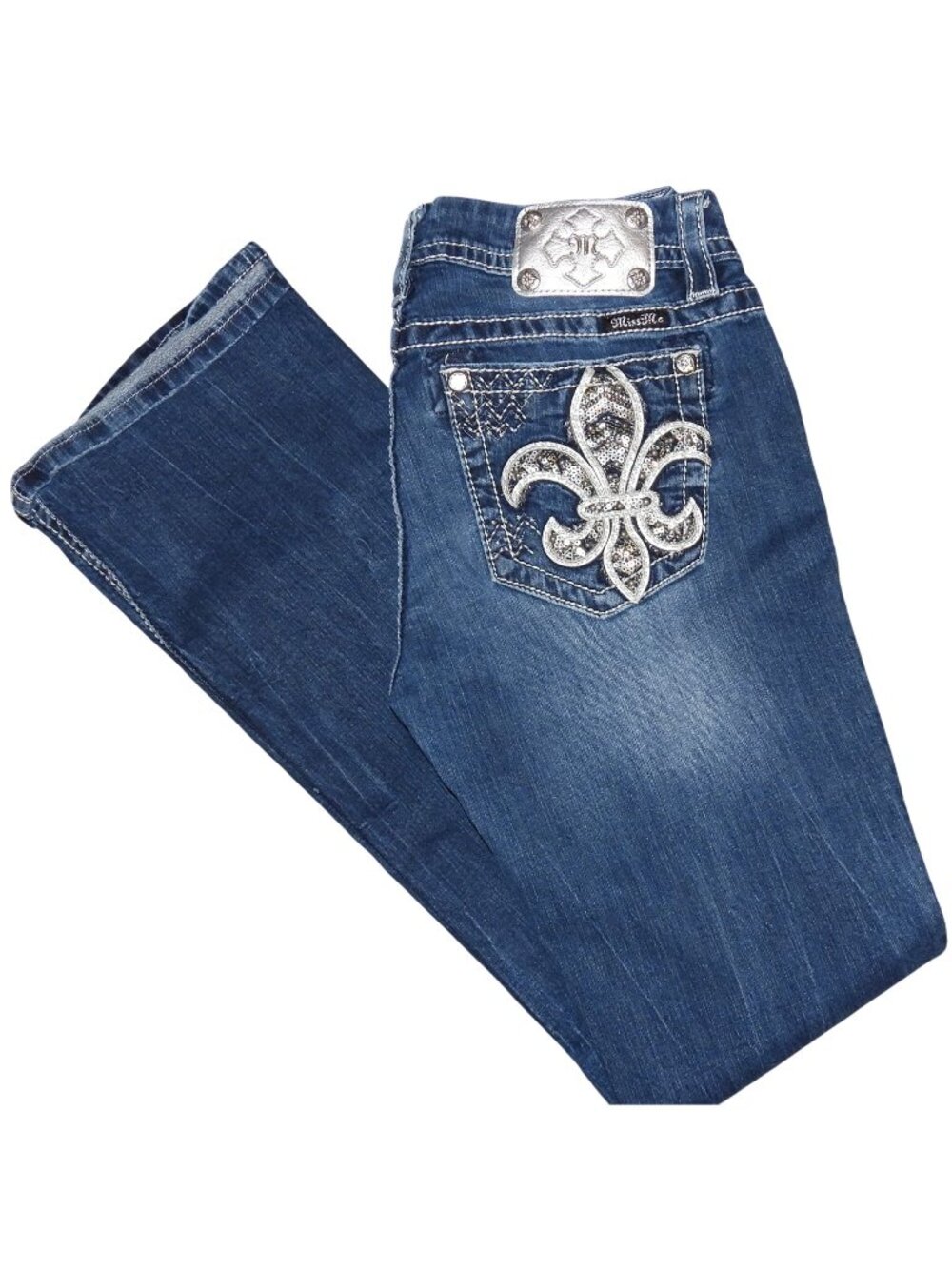 Miss Me Signature Boot Cut Jean Low Rise Embellished Pockets Womens Size 31x33
